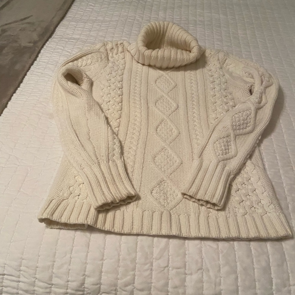 Cream chunky turtleneck sweaters by Eddie Bauer, size small, good condition